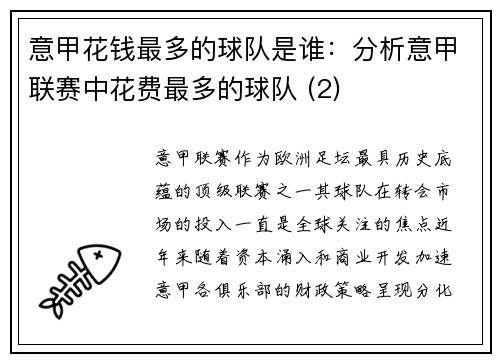 意甲花钱最多的球队是谁：分析意甲联赛中花费最多的球队 (2)