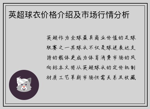 英超球衣价格介绍及市场行情分析
